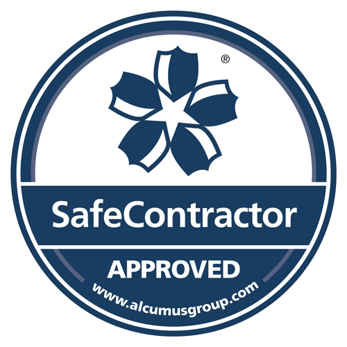 Logo and link to Alcumus Safe Contractor website  showing that we are approved contractor electricians in Hinckley, Leicester, Leicestershire